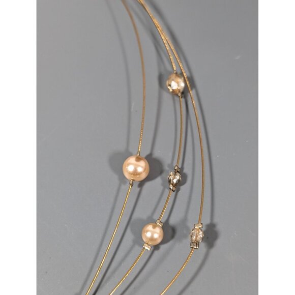 Lia Sophia Golden Faux Pearl Multi Wire Necklace Coastal Chic 19" - Picture 4 of 7